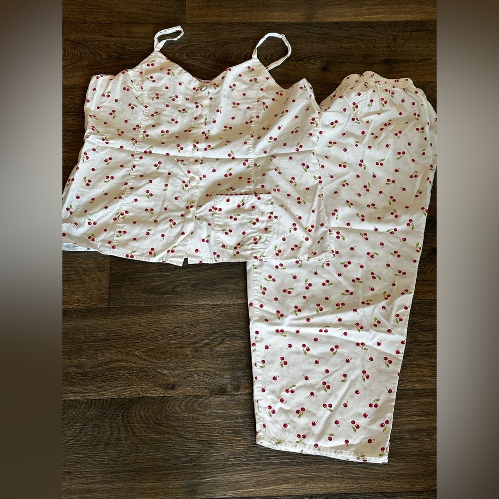 White and Red Cherry Print Pajama Set